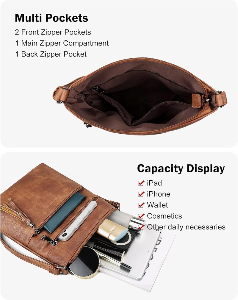 MASINTOR Crossbody Purses for Women, Multi Pocket Casual Crossbody Bag, Adjustable Strap Shoulder Bag with Tassel - Image 3
